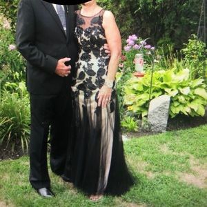 Black and beige illusion dress